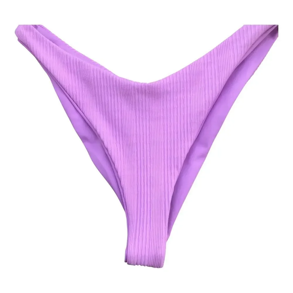 L Space Monica Wise Cabana Pink Ribbed Bikini Bottom Women's Size Medium NWT